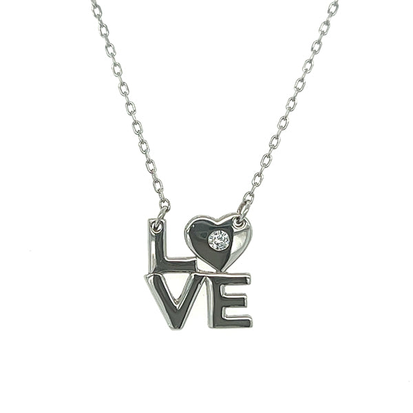 Sterling Silver Cubic Zirconia “Love” Necklace
