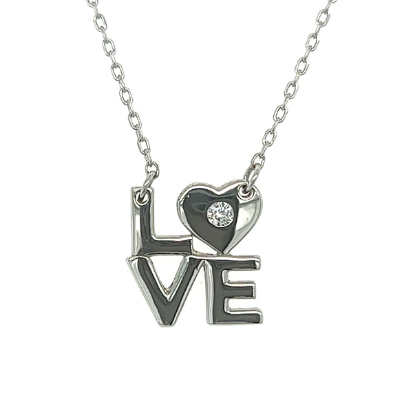 Sterling Silver Cubic Zirconia “Love” Necklace
