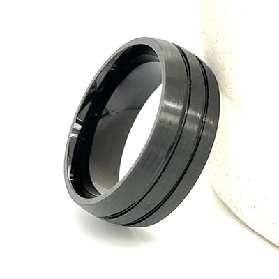 Black Plated Cobalt 9mm Band with 2 Grooves Size 11.5