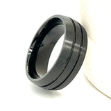 Black Plated Cobalt 9mm Band with 2 Grooves Size 11.5