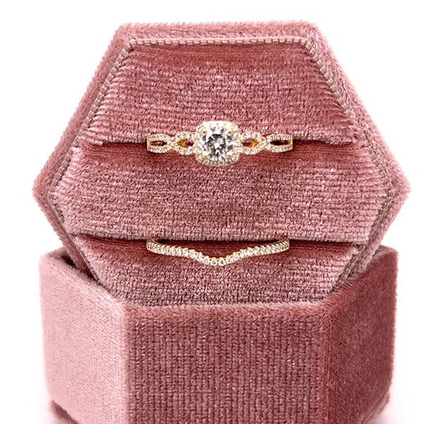 14K Yellow Gold .59 Carat Total Weight Brilliant Round Diamond Engagement Ring Set WJS Custom Set Collection