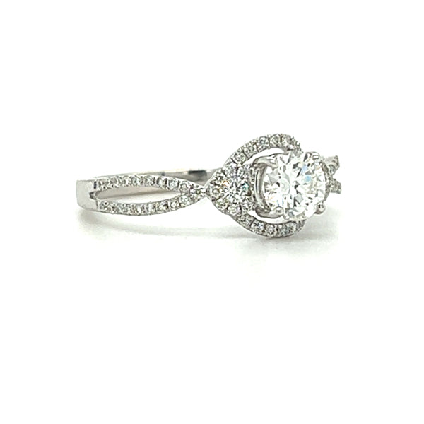 14K White Gold .76 Carat Total Weight Brilliant Round (69), .50CT Center (I-J VS2-SI1), Diamond Engagement Ring WJS Custom Set Collection. 5.14x5.17x3.12mm.