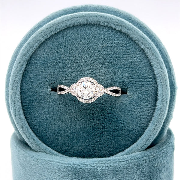 14K White Gold .76 Carat Total Weight Brilliant Round (69), .50CT Center (I-J VS2-SI1), Diamond Engagement Ring WJS Custom Set Collection. 5.14x5.17x3.12mm.