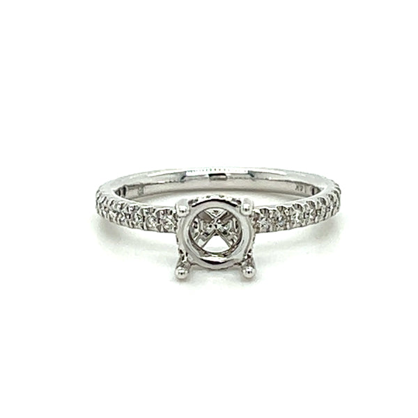 14K White Gold 6.5mm Round Center .25 Carat Total Weight (40) Diamond Petite Hidden Halo Semi Mount Ring