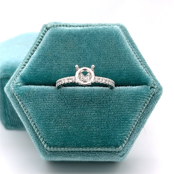 14K White Gold 6.5mm Round Center .25 Carat Total Weight (40) Diamond Petite Hidden Halo Semi Mount Ring