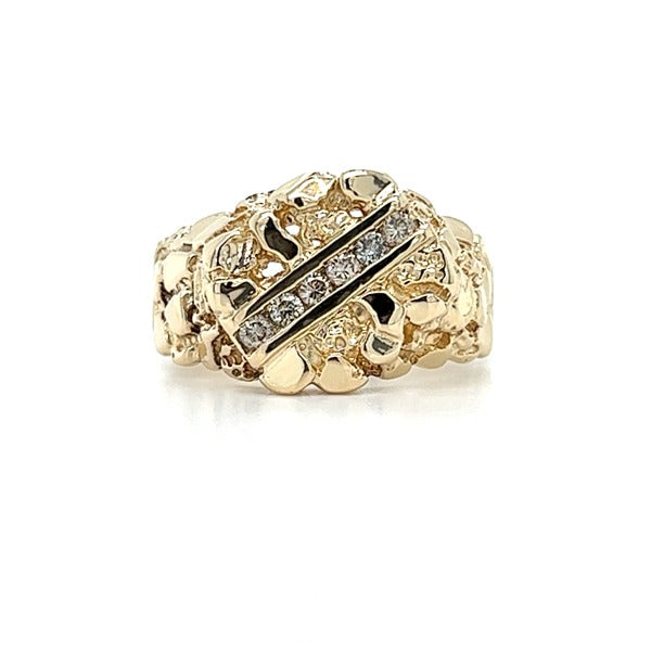 Benjamin  10K Yellow Gold 7.4g and .18 Carat Total Weight Diamond Nugget Ring Estate