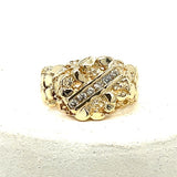 Benjamin  10K Yellow Gold 7.4g and .18 Carat Total Weight Diamond Nugget Ring Estate