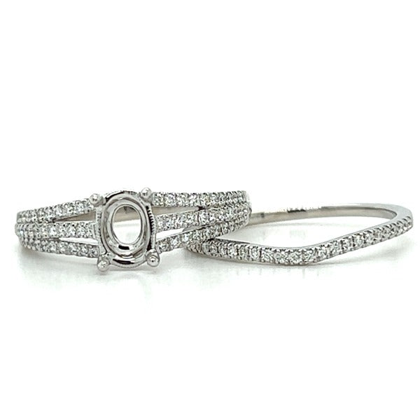 "Celine" 14K White Gold 3/8 Carat Total Weight Diamond Engagement Wedding Set Semi Mount Estate OTT