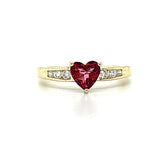 Reeve 10K Yellow Gold Red and Clear Cubic Zirconia Heart Ring Estate