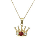 Crown 14K Yellow Gold .16 Carat Total Weight Diamond and Garnet Crown Pendant Estate