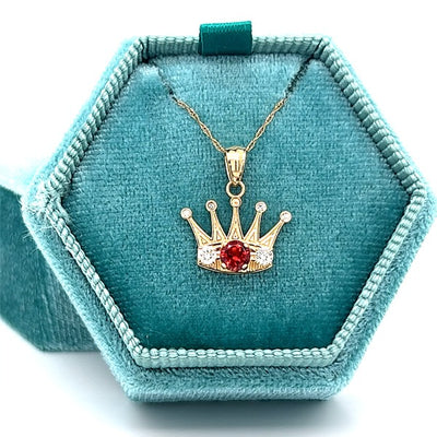 Crown 14K Yellow Gold .16 Carat Total Weight Diamond and Garnet Crown Pendant Estate