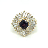 "Ethelee" 14K Yellow Gold (1) 1.66CT Magenta Sapphire with 1.48CTW Baguette Diamonds and Round .17CTW Diamond Ballerina Inspired Custom Wright's Jewelry Signature Design by Jennifer Beatty