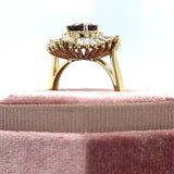 "Ethelee" 14K Yellow Gold (1) 1.66CT Magenta Sapphire with 1.48CTW Baguette Diamonds and Round .17CTW Diamond Ballerina Inspired Custom Wright's Jewelry Signature Design by Jennifer Beatty