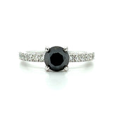 114K White Gold 1.25CT Black Diamond with .37 Carat Total Weight White Diamond Bridal Engagement Ring
