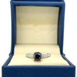 114K White Gold 1.25CT Black Diamond with .37 Carat Total Weight White Diamond Bridal Engagement Ring