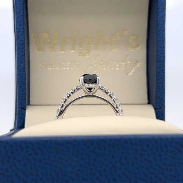 114K White Gold 1.25CT Black Diamond with .37 Carat Total Weight White Diamond Bridal Engagement Ring