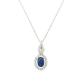 14K White Gold 0.6CT Oval Sapphire and Diamond Pendant