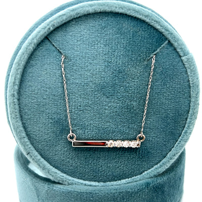 14K White Gold 0.15 Carat Total Weight Diamond Bar 4 Stone Pendant