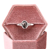 14K White Gold Salt and Pepper Oval Bezel Set Bridal Engagement Fashion Ring  with 1.00 Carat Total Weight (7) Diamonds including Natural 0.91CT Oval Diamond Center