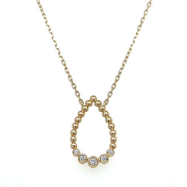 14K Yellow Gold 1/8  Carat Total Weight Diamond Open Teardrop Necklace