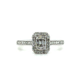 14K White Gold 1/3 Carat Total Weight Diamond Emerald-Shaped Composite Setting Halo Bridal Engagement Ring