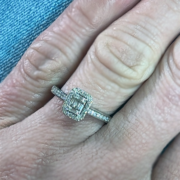 14K White Gold 1/3 Carat Total Weight Diamond Emerald-Shaped Composite Setting Halo Bridal Engagement Ring