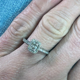 14K White Gold 1/3 Carat Total Weight Diamond Emerald-Shaped Composite Setting Halo Bridal Engagement Ring
