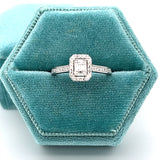 14K White Gold 1/3 Carat Total Weight Diamond Emerald-Shaped Composite Setting Halo Bridal Engagement Ring