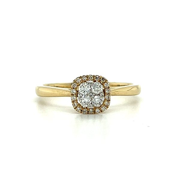 14K Yellow Gold 1/5  Carat Total Weight Diamond Cluster and Halo Engagement Ring