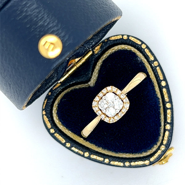 14K Yellow Gold 1/5  Carat Total Weight Diamond Cluster and Halo Engagement Ring