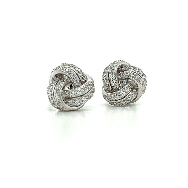 Sterling Silver Cubic Zirconia Pave Knot Earrings