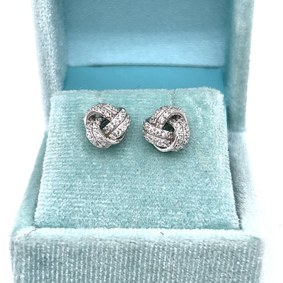 Sterling Silver Cubic Zirconia Pave Knot Earrings
