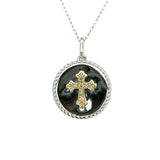 Sterling Silver and 10K Yellow Gold .07 Carat Total Weight Diamond Cross Circle Necklace