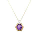 14K White and Yellow Gold Amethyst and Diamond Hexagon Pendant