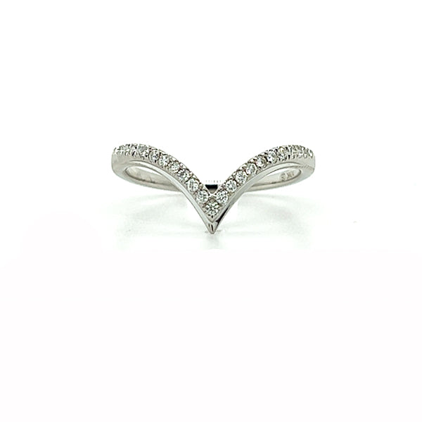 10K White Gold 0.11CTW Diamond Chevron Contour Wedding Anniversary Band or Thumb Ring