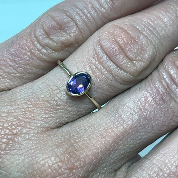 10K Yellow Gold 5X7mm Oval Amethyst Stackable/Minimalist Ring