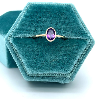 10K Yellow Gold 5X7mm Oval Amethyst Stackable/Minimalist Ring