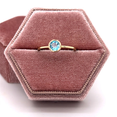 10KY 5mm Bezel Set Round Blue Topaz Stackable/Minimalist Ring