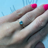 10KY 5mm Bezel Set Round Blue Topaz Stackable/Minimalist Ring