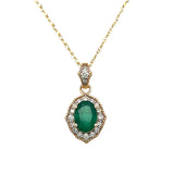 14K Yellow Gold .16 Carat Total Weight Diamond and .75CT Emerald Pendant Necklace on 18" Chain