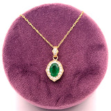 14K Yellow Gold .16 Carat Total Weight Diamond and .75CT Emerald Pendant Necklace on 18" Chain