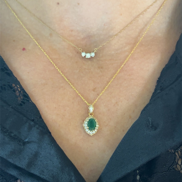 14K Yellow Gold .16 Carat Total Weight Diamond and .75CT Emerald Pendant Necklace on 18" Chain