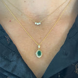 14K Yellow Gold .16 Carat Total Weight Diamond and .75CT Emerald Pendant Necklace on 18" Chain