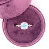14K White Gold .32 Carat Total Weight Diamond and .85CT Aqua Cushion Cut Ring