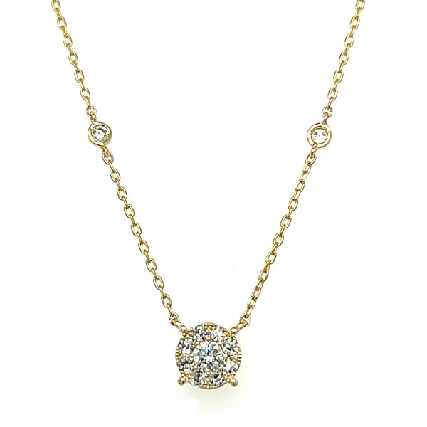 14K Yellow Gold .84 Carat Total Weight Diamond Station Pendant with 8 Accent Diamonds