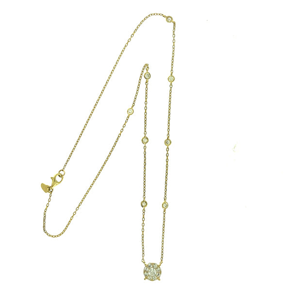 14K Yellow Gold .84 Carat Total Weight Diamond Station Pendant with 8 Accent Diamonds