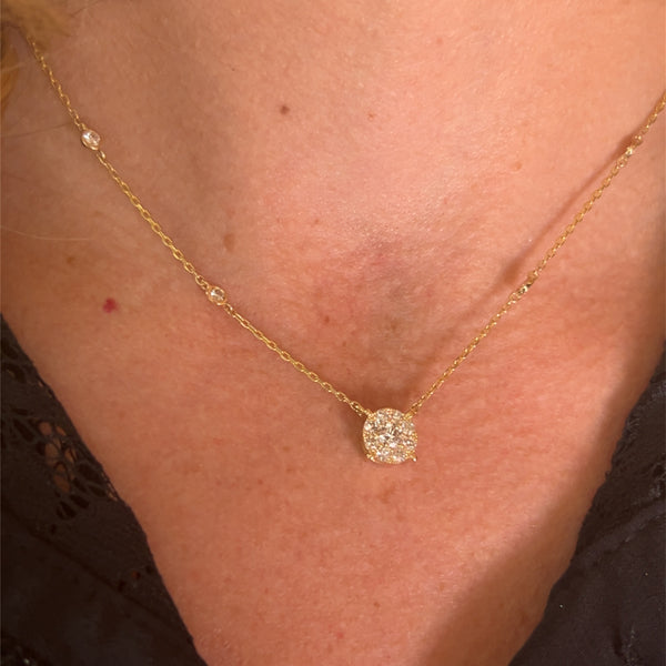 14K Yellow Gold .84 Carat Total Weight Diamond Station Pendant with 8 Accent Diamonds