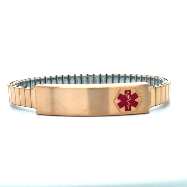 Ladies' Rose Gold Stainless Steel Medilog ID Bracelet with Compartment Plaque and Expansion Band