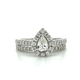 14K White Gold 1.00 Carat Total Weight Diamond Pear-Shaped Halo Bridal Wedding Engagement Ring Set with Peekaboo Diamond in Gallery of Rin