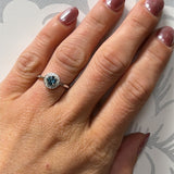 14K White Gold .58CT Round London Blue Topaz and .12 Carat Total Weight Diamond Ring